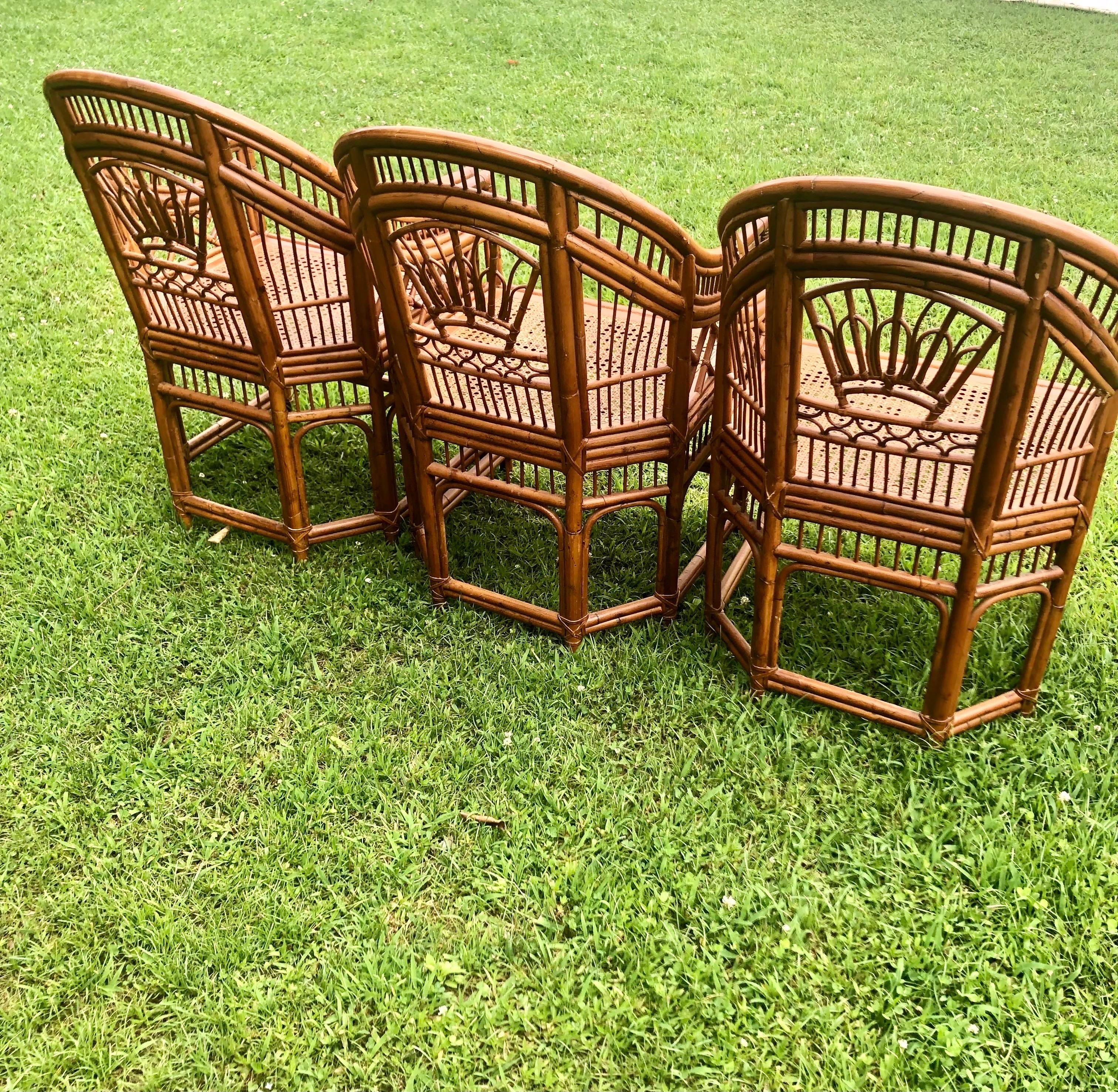 Set of Four Vintage Brighton Pavilion Chinese Chippendale Rattan Chairs  For Sale 3