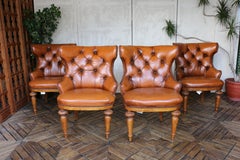 Set of Four Vintage Century Furniture Tufted Leather Side Chairs