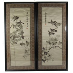 Set of Four Vintage Chinese Embroidered Silk Panels of the Four Seasons