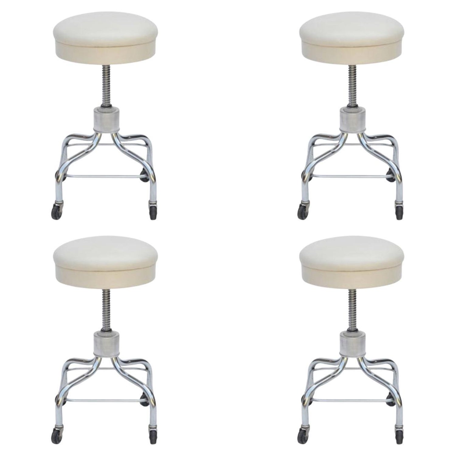 Set of Four Vintage Chrome and White Leather Adjustable ...