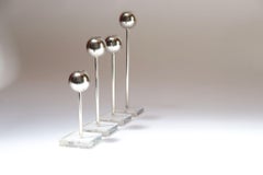 Set of Four Vintage Chrome Orb Candlesticks with Lucite Stems and Bases