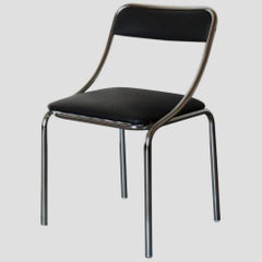 Set of Four Vintage Chromed Dining Chairs, Faux Leather, Italy, 1970