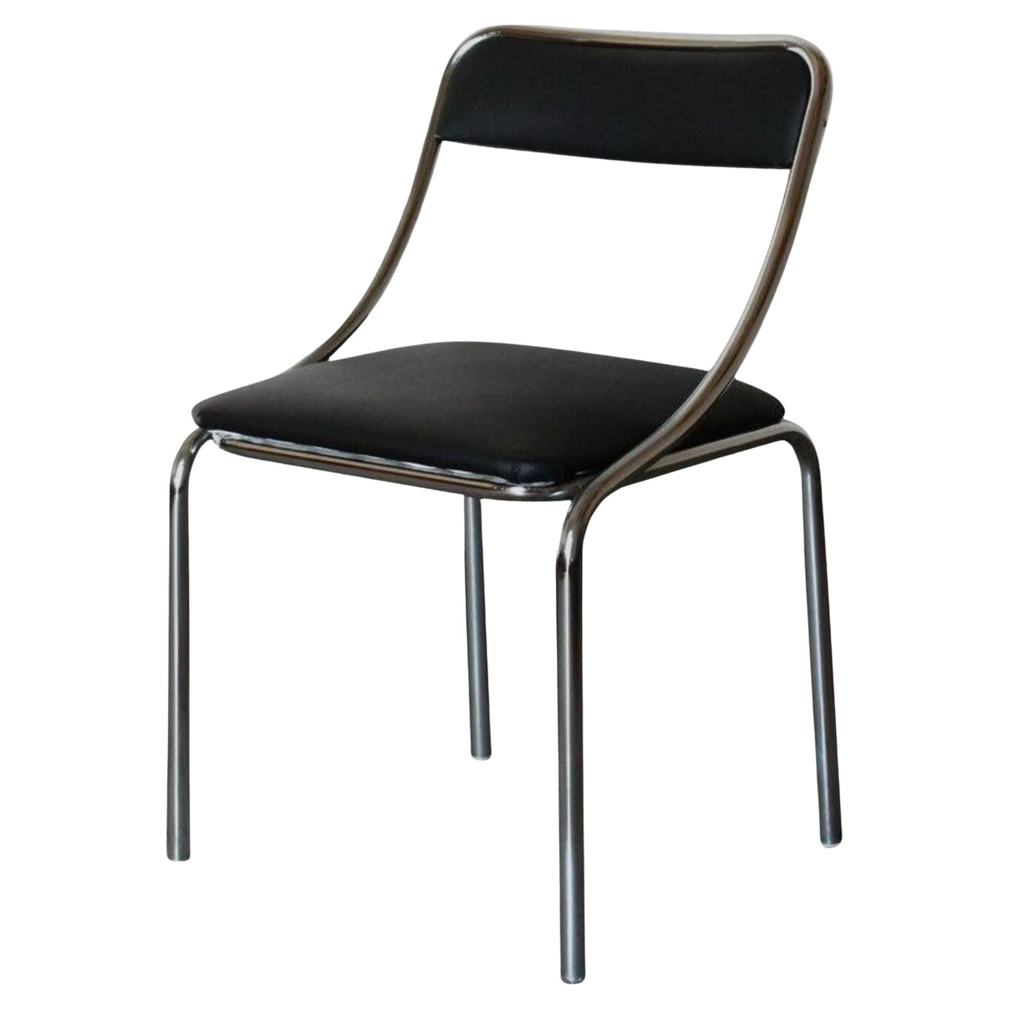 Set of Four Vintage Chromed Dining Chairs, Faux Leather, Italy, 1970