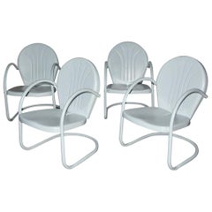 Set aus vier Vintage-Springsesseln aus Metall mit Muschelschalenmotiv