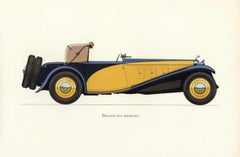 Set of Four Vintage Classic Cars Framed Color Lithographs Pictures, 1964