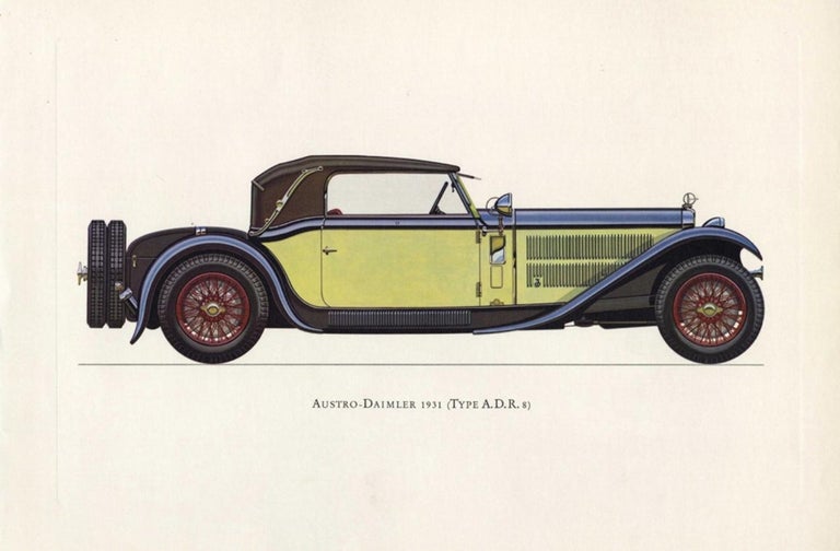 Set of Four Vintage Classic Cars Framed Color Lithographs Pictures