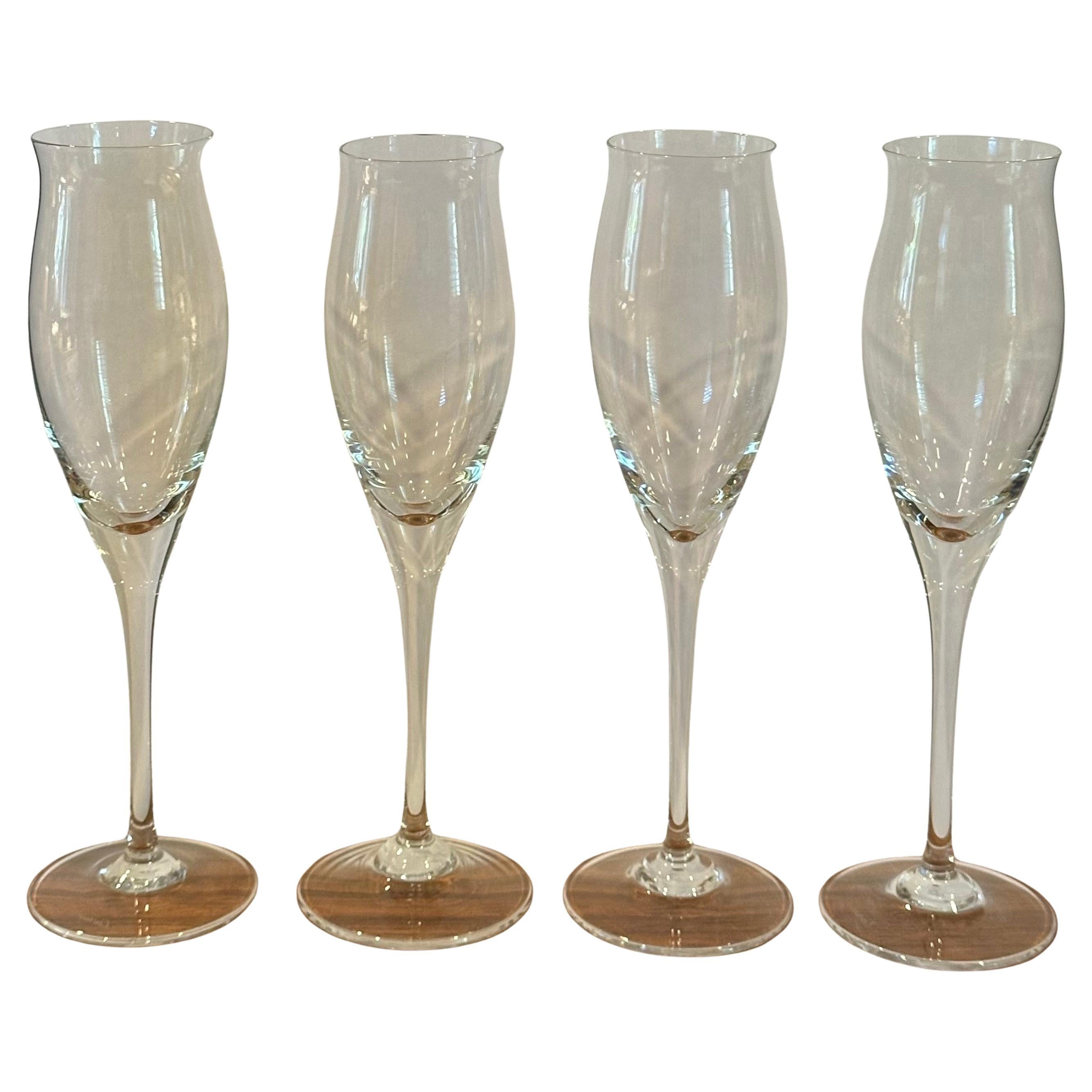 Mid-Century Modern Set of Four Vintage Crystal Champagne Flutes in Original Red Box by Cartier For Sale