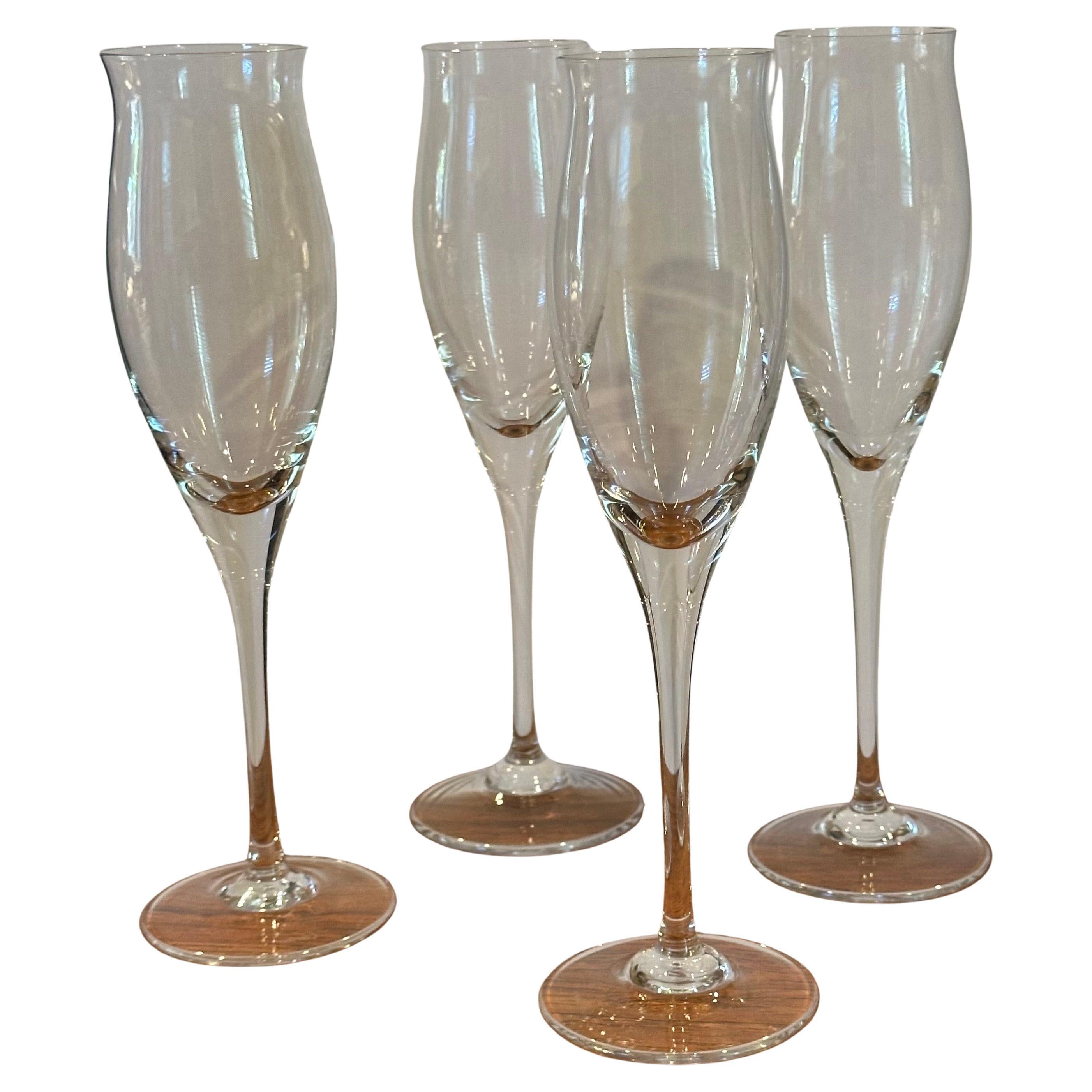 French Set of Four Vintage Crystal Champagne Flutes in Original Red Box by Cartier For Sale