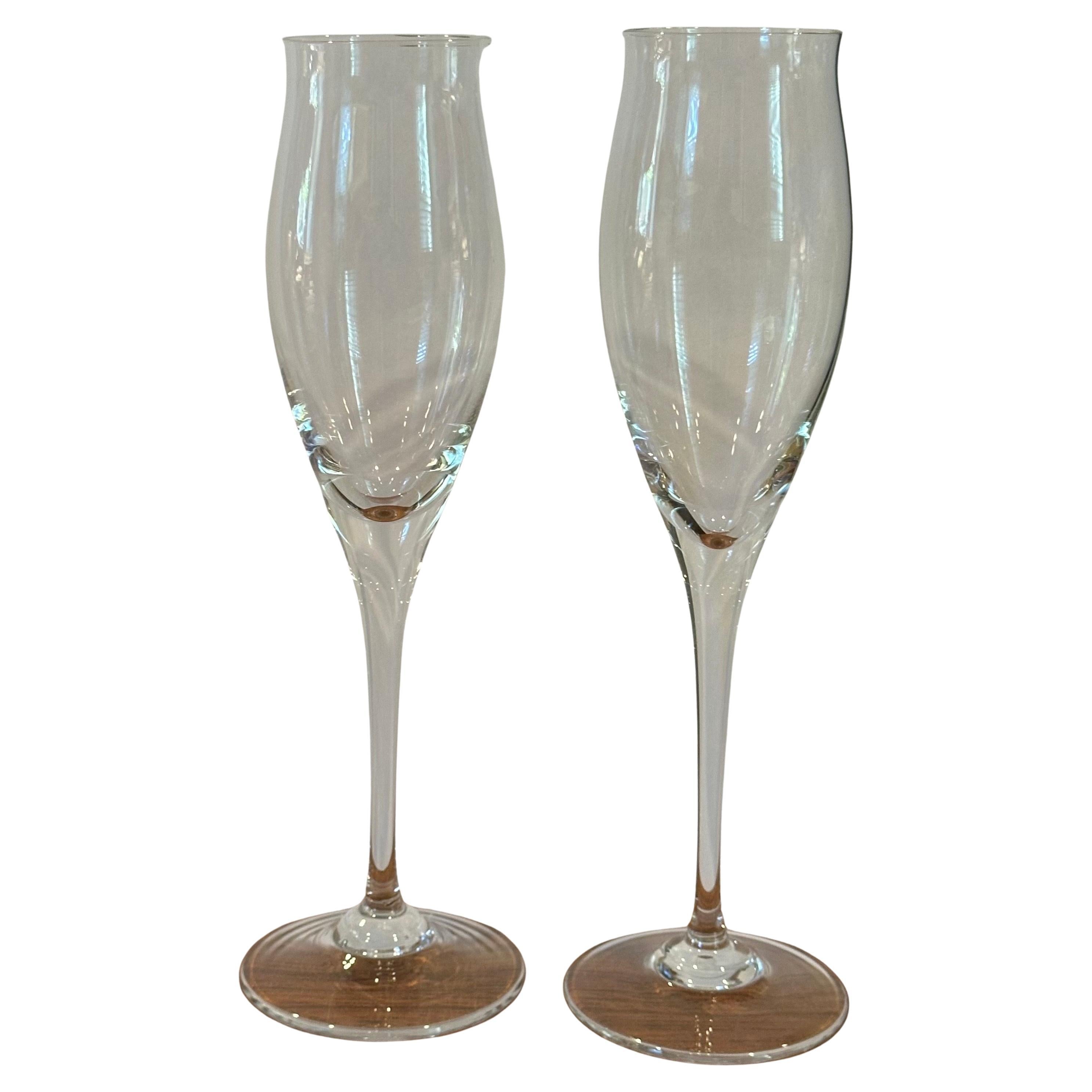 Set of Four Vintage Crystal Champagne Flutes in Original Red Box by Cartier In Good Condition For Sale In San Diego, CA