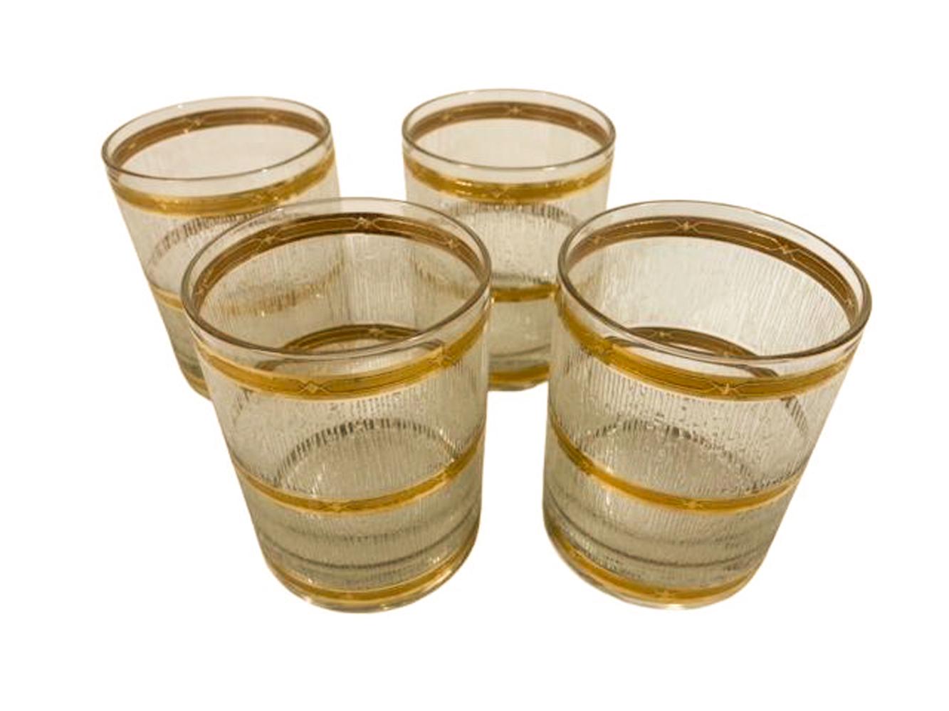 Set von vier Vintage-Kupferglas-Gläsern mit Felsgläsern im „Icicle“-Muster (20. Jahrhundert) im Angebot