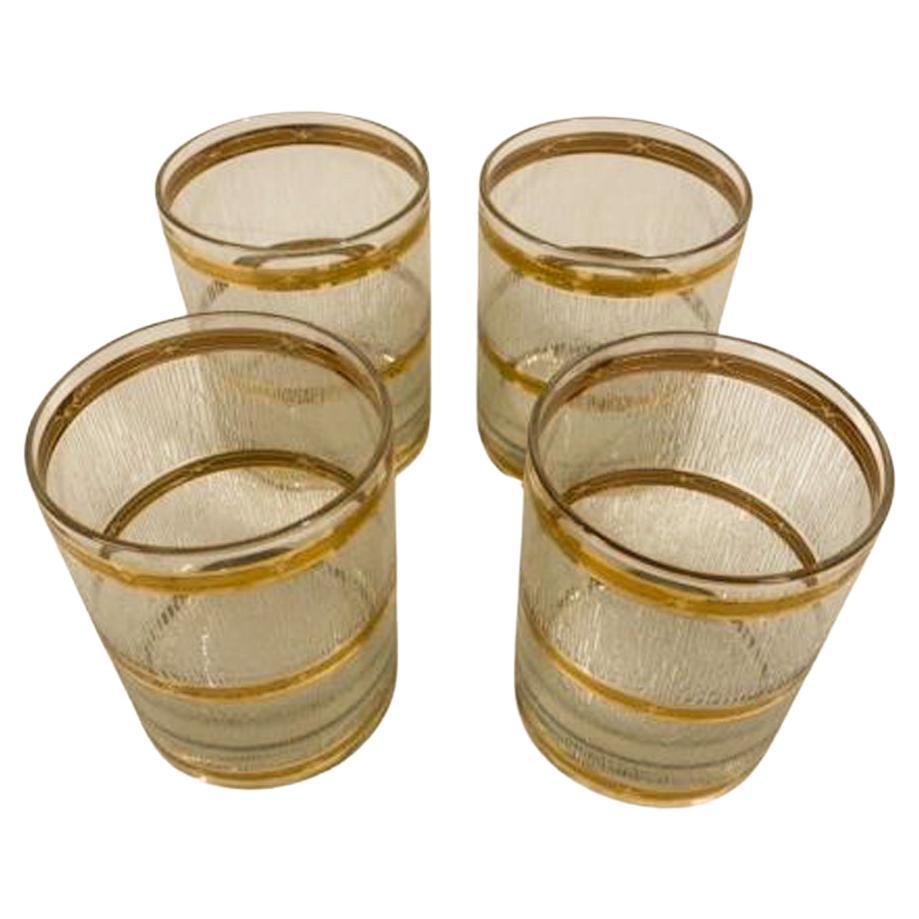 Set von vier Vintage-Kupferglas-Gläsern mit Felsgläsern im „Icicle“-Muster im Angebot