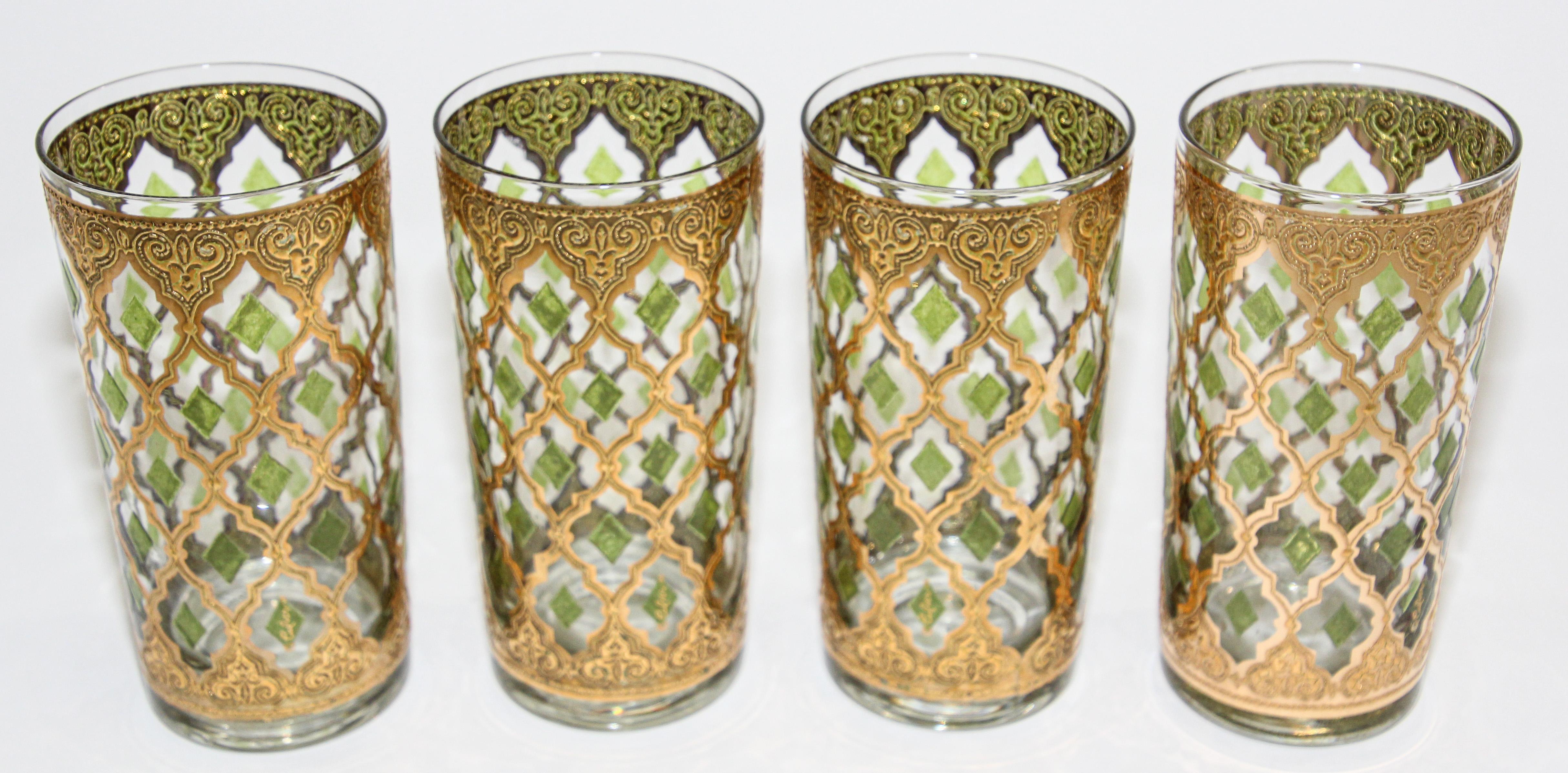 Gilt Set of Four Vintage Culver Highball Glasses with 22-Karat Gold Valencia Design