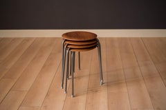 Set of Four Vintage Danish Teak Round Stacking Stools