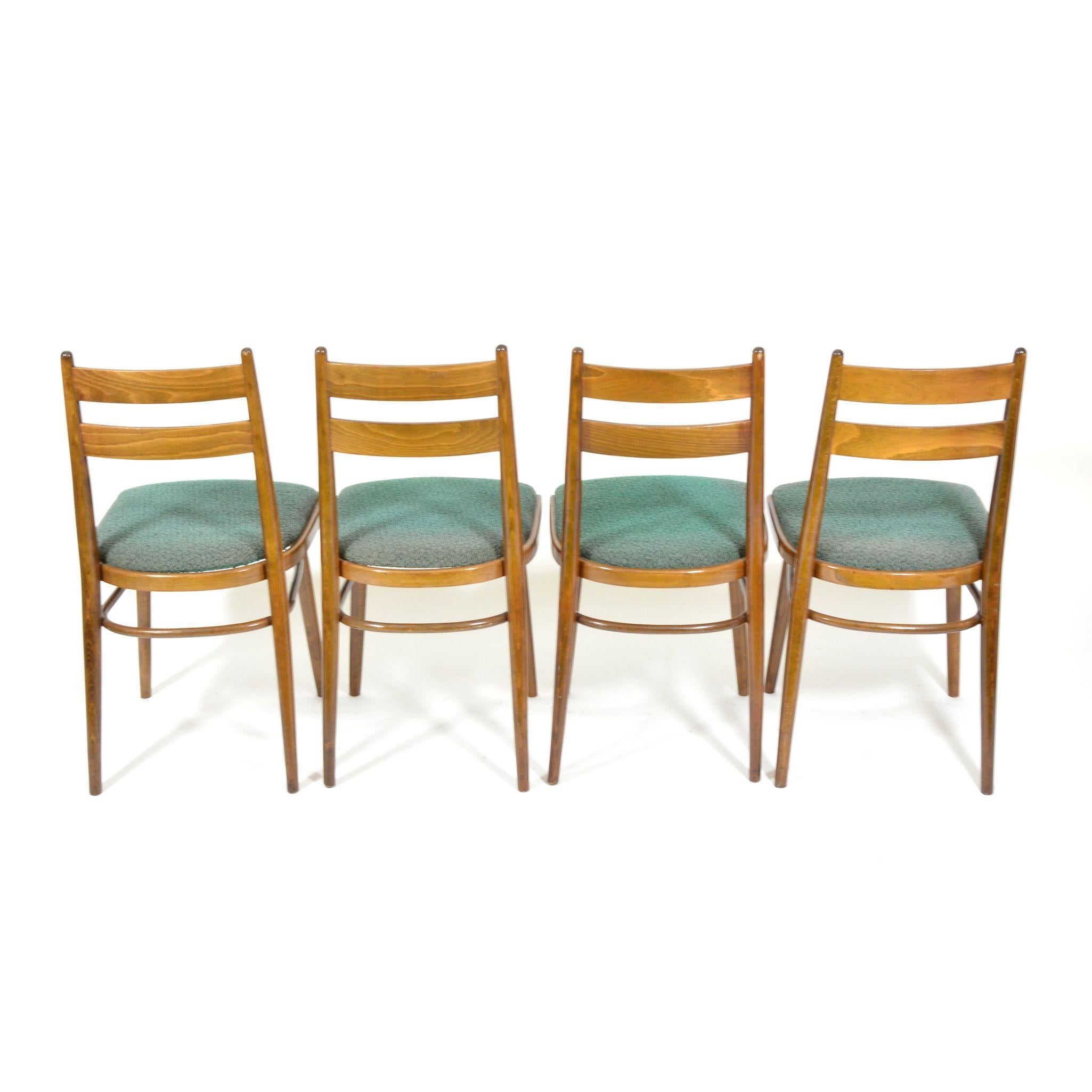 Set of Four Vintage Dining Chairs, Green Seats, Czechoslovakia, 1970s 5