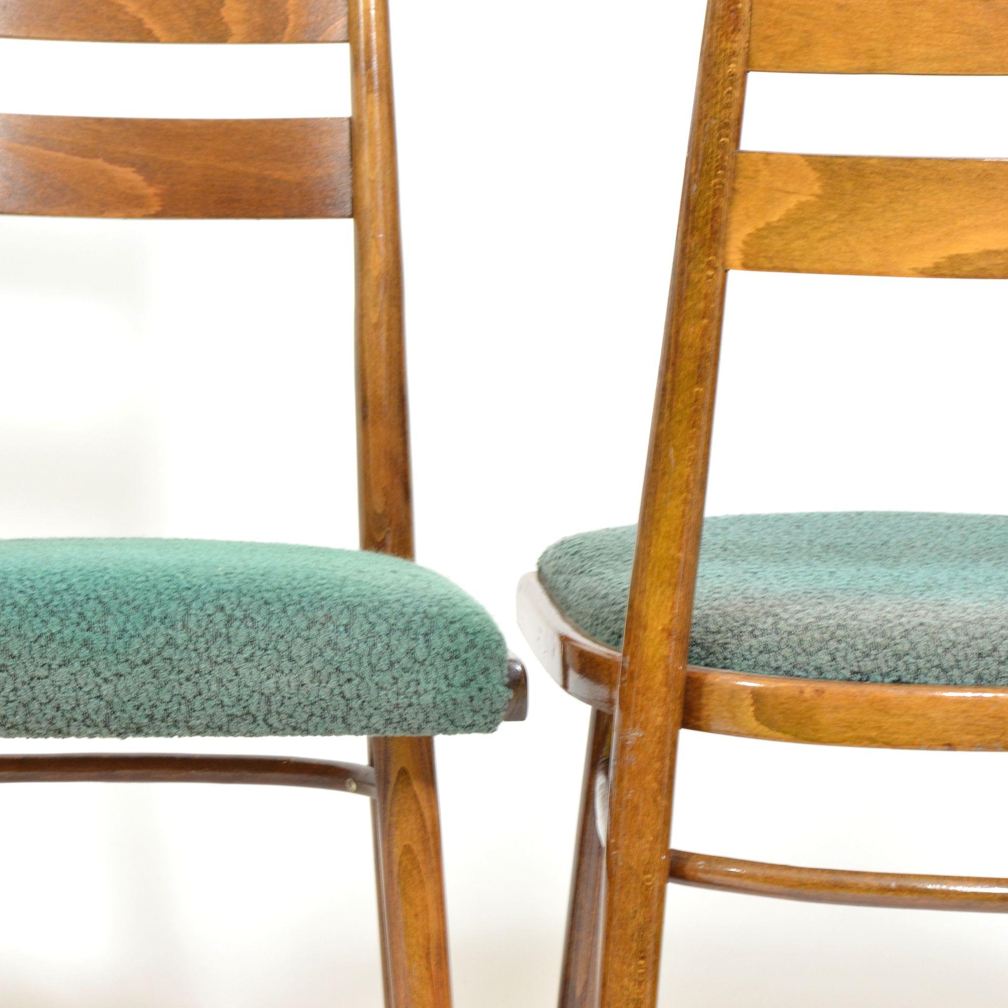 Set of Four Vintage Dining Chairs, Green Seats, Czechoslovakia, 1970s 6