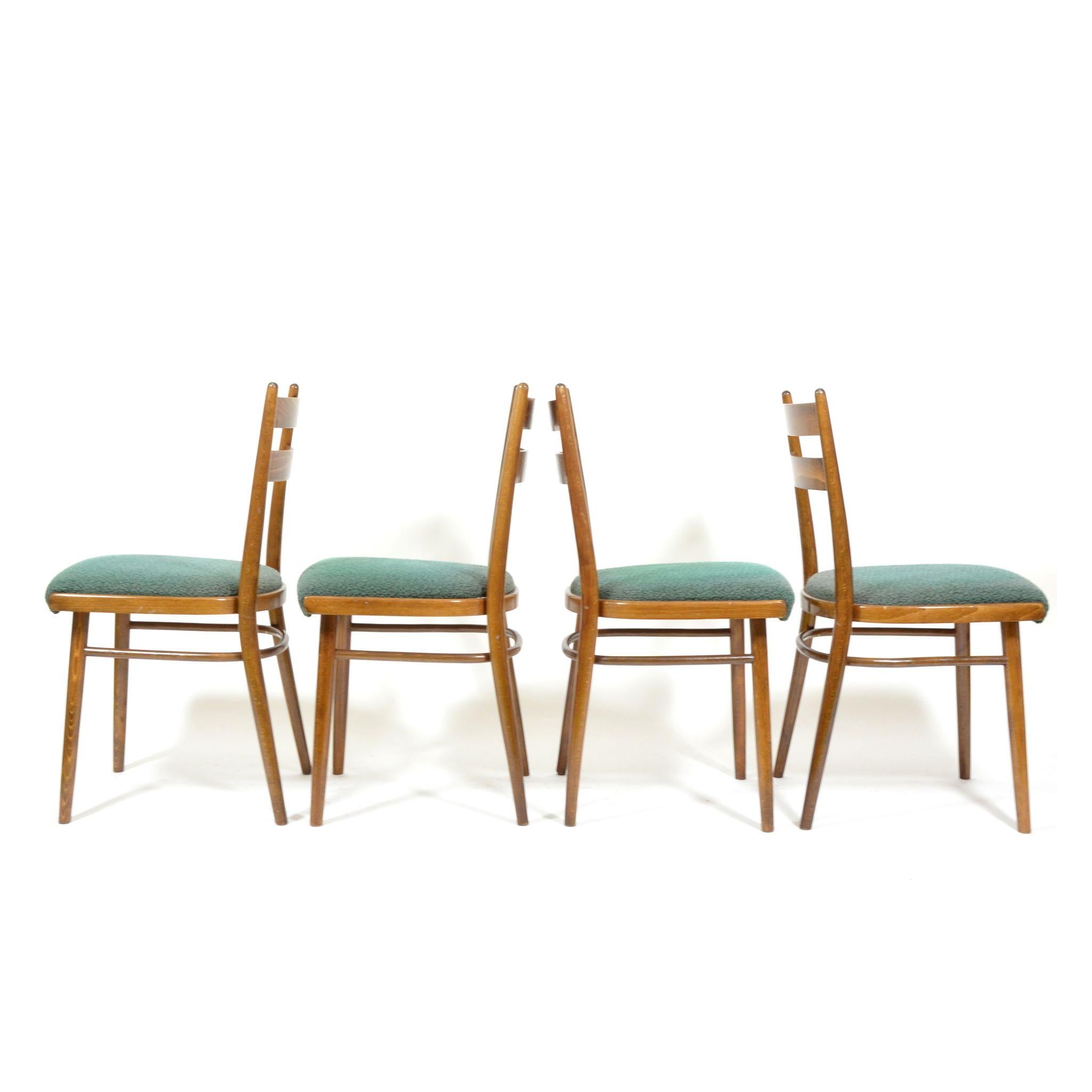 Late 20th Century Set of Four Vintage Dining Chairs, Green Seats, Czechoslovakia, 1970s