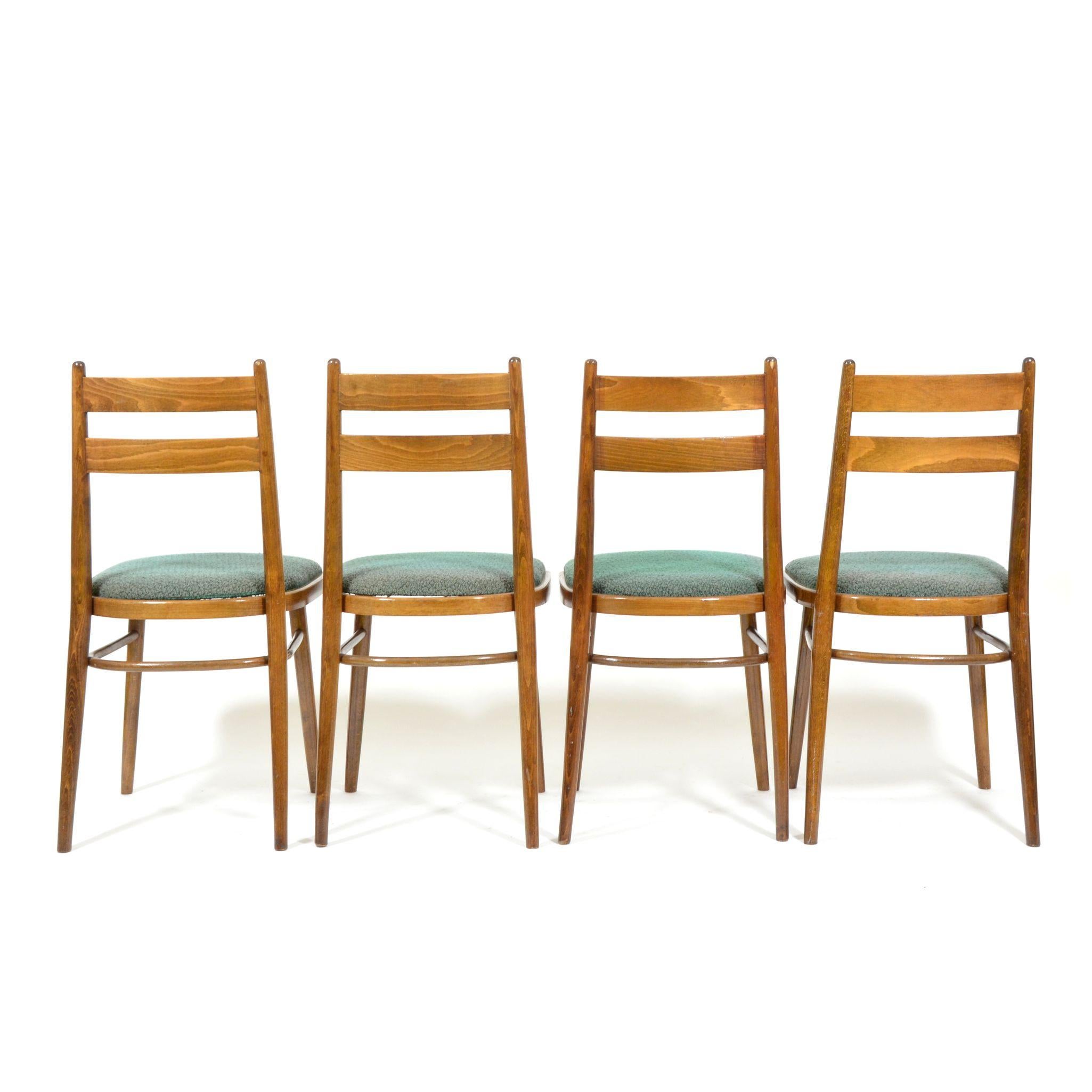 Set of Four Vintage Dining Chairs, Green Seats, Czechoslovakia, 1970s 1