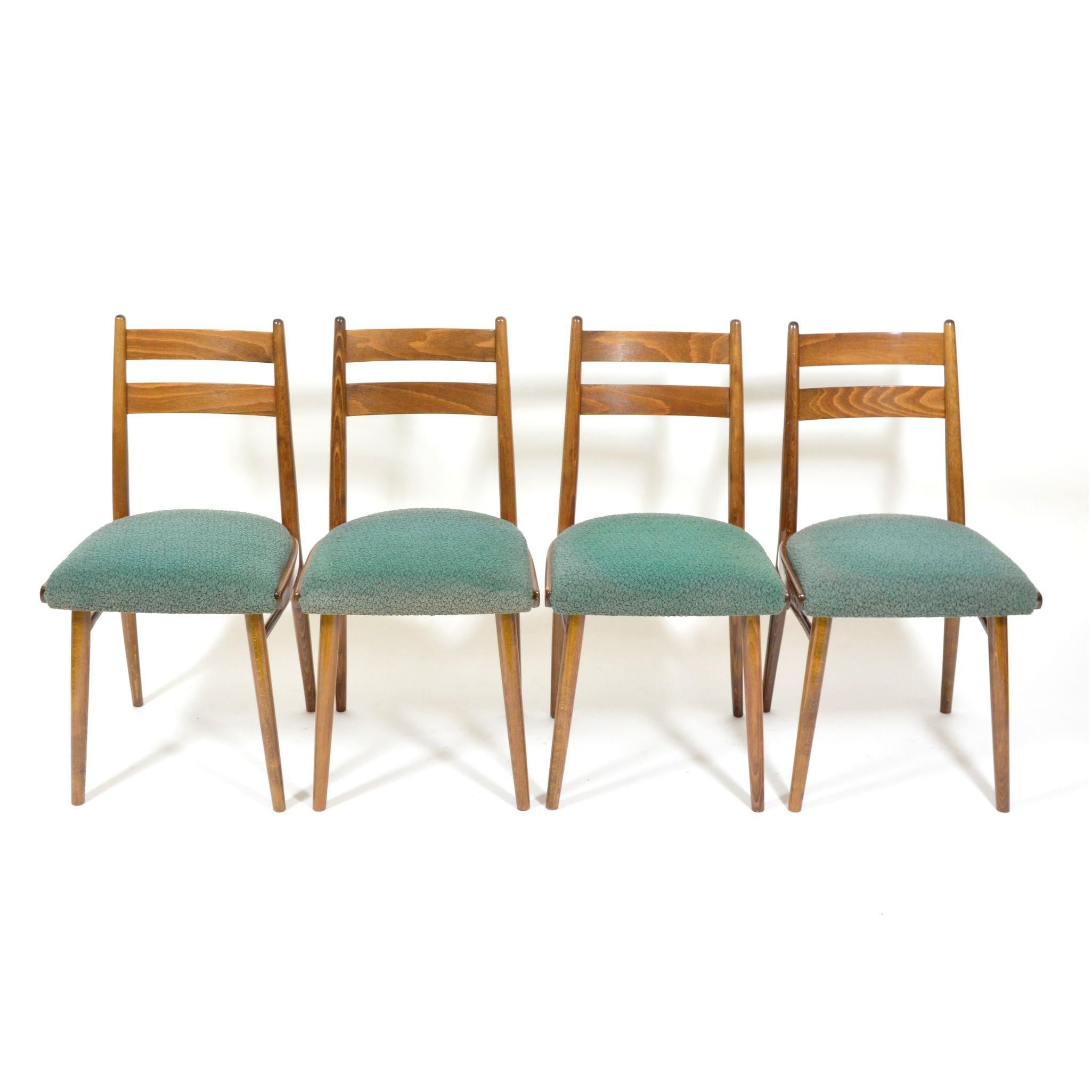 Set of Four Vintage Dining Chairs, Green Seats, Czechoslovakia, 1970s 2