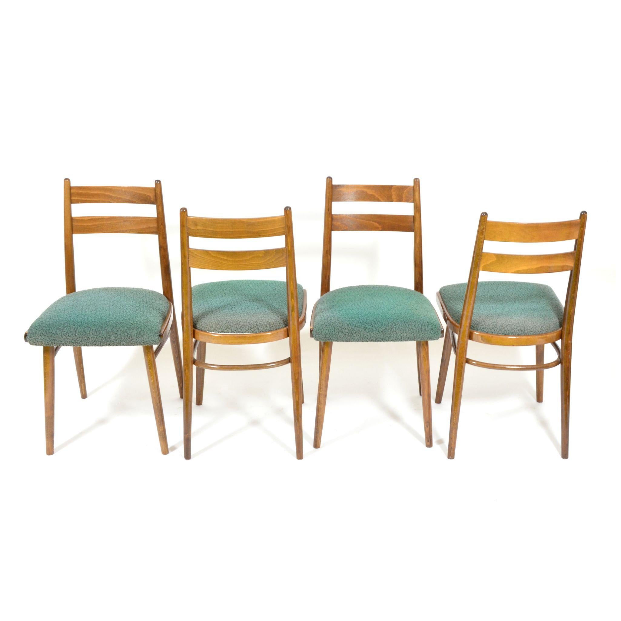 Set of Four Vintage Dining Chairs, Green Seats, Czechoslovakia, 1970s 3