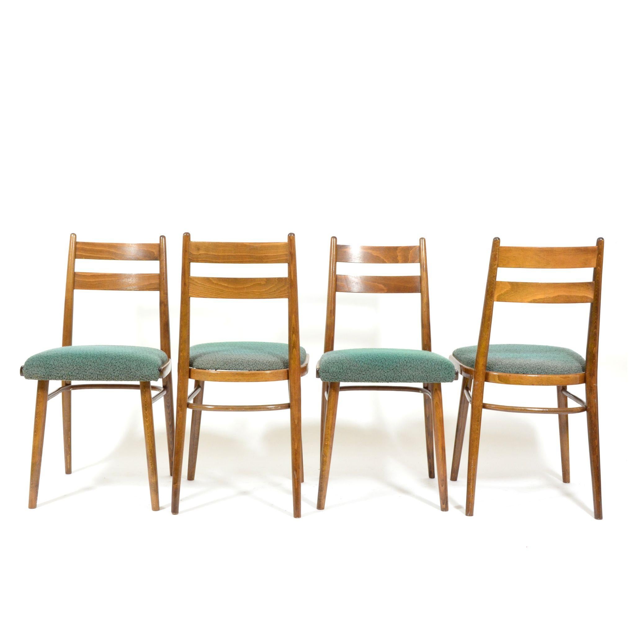 Set of Four Vintage Dining Chairs, Green Seats, Czechoslovakia, 1970s 4