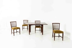 Set di quattro sedie da pranzo vintage in Wood e tessuto giallo ocra, anni '60 ca.