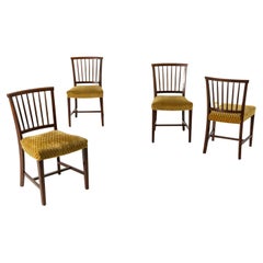 Set of Four Vintage Dining Chairs in Wood and Ocher Yellow Fabric, Ca 1960s