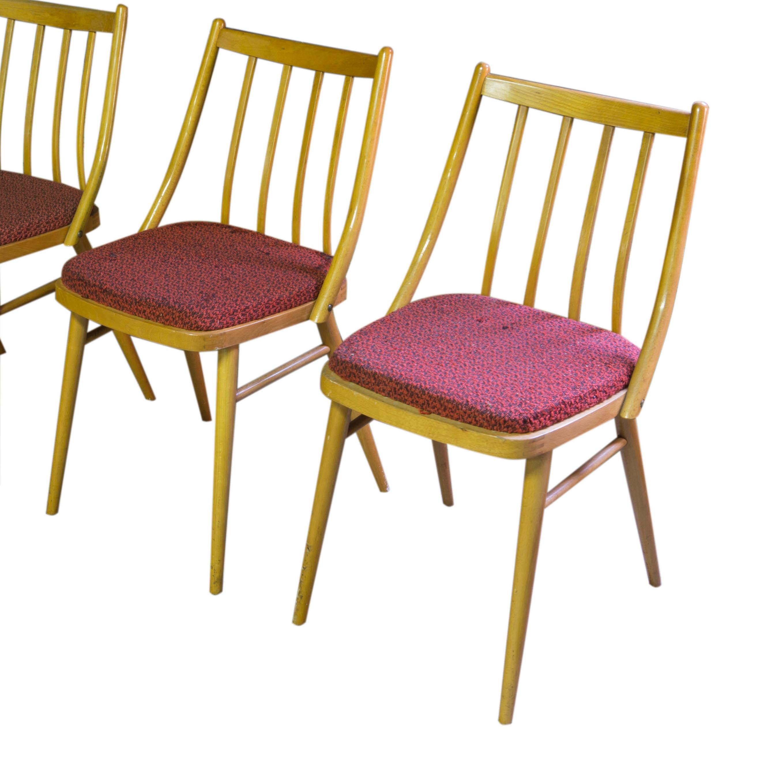 Set of Four Vintage Dining Chairs, TON, 1960s, Czechoslovakia In Good Condition For Sale In Prague 8, CZ