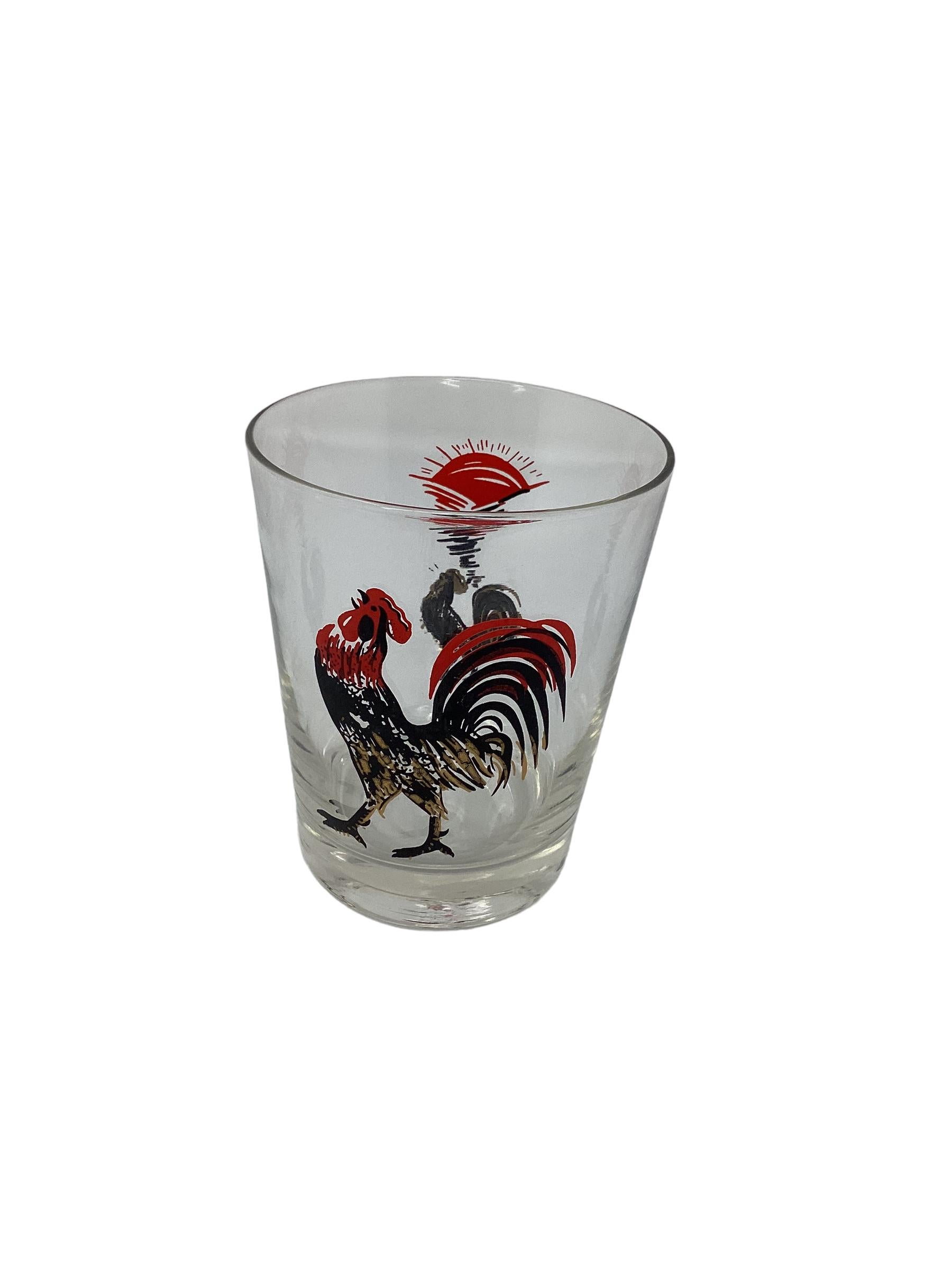 American  Set of Four Vintage Double Old Fashioned with Roosters Decoration  For Sale