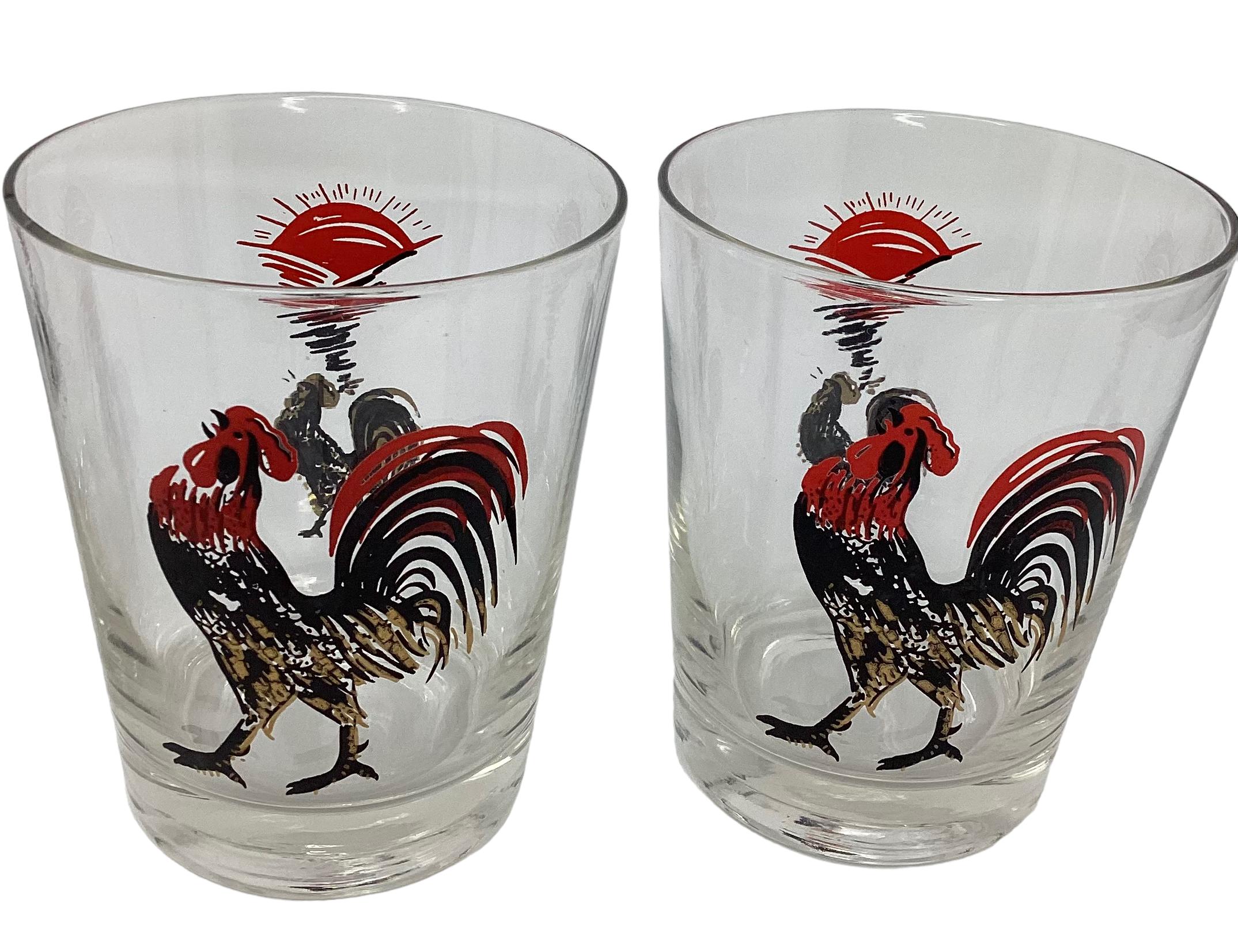 Late 20th Century  Set of Four Vintage Double Old Fashioned with Roosters Decoration  For Sale