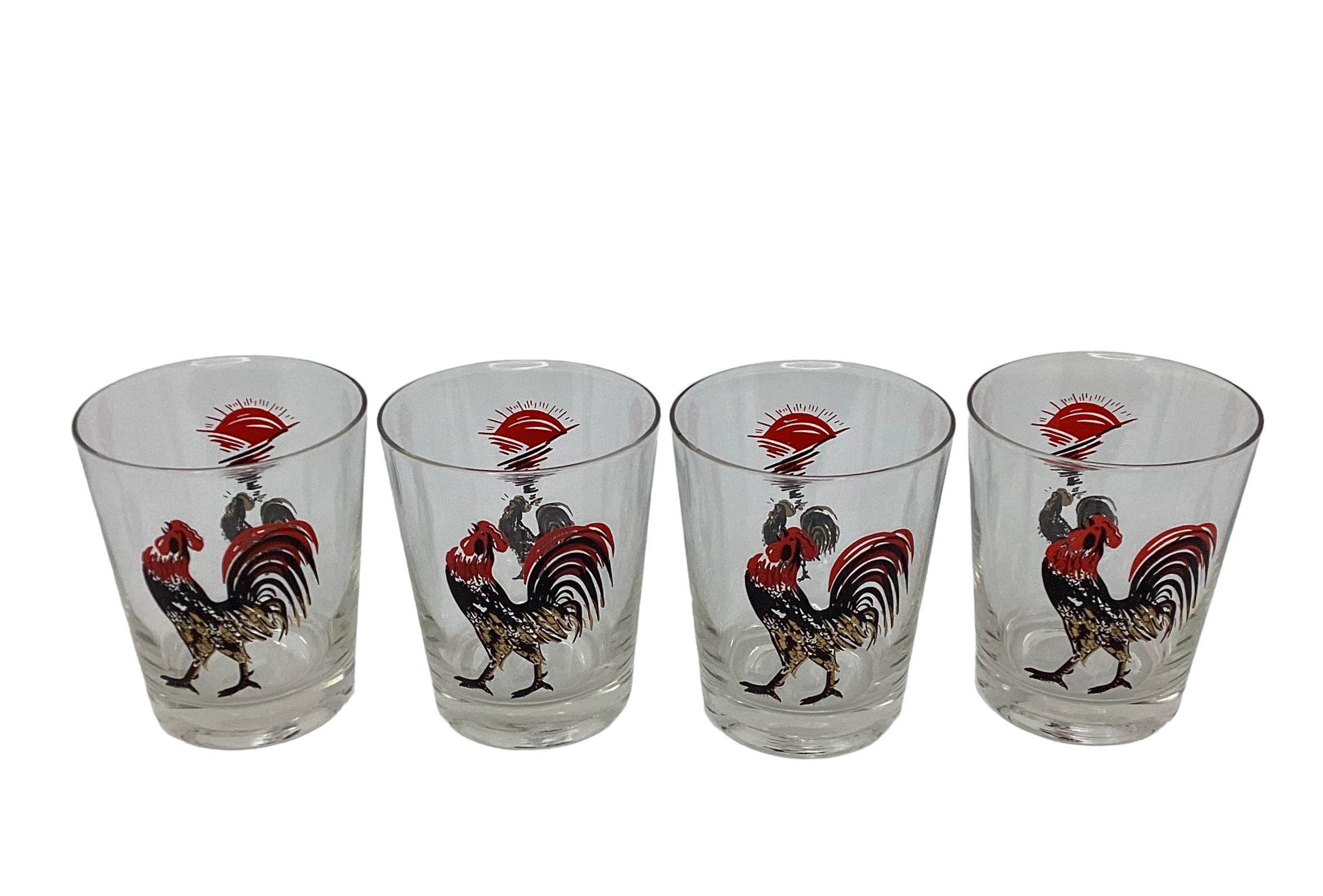  Set of Four Vintage Double Old Fashioned with Roosters Decoration  For Sale 1