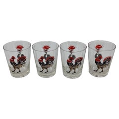  Set of Four Retro Double Old Fashioned with Roosters Decoration 