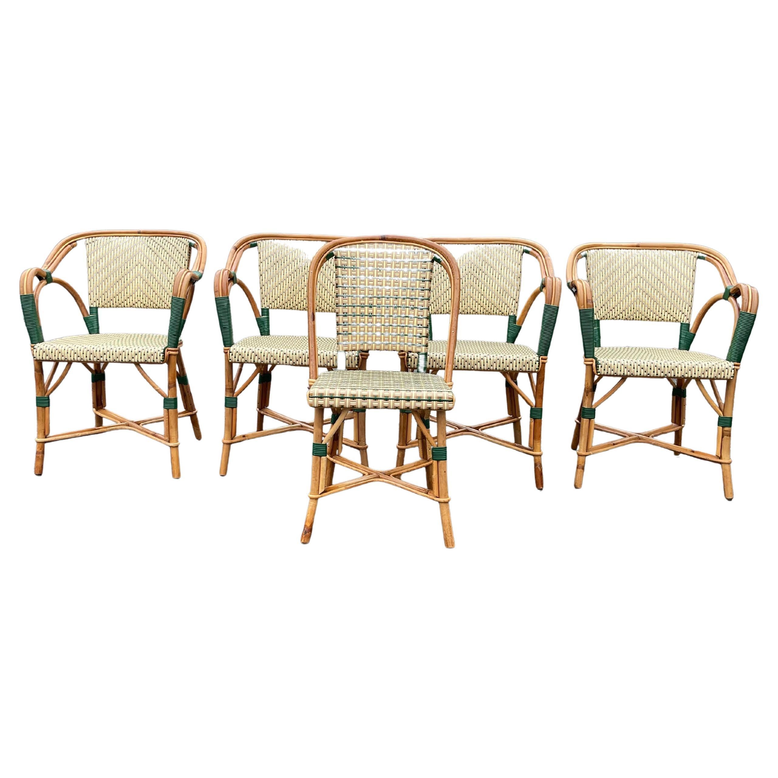 Set of Four Vintage Drucker Bistro Trianon Armchairs and One Fouquet Desk Chair