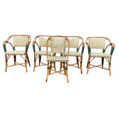 Set of Four Vintage Drucker Bistro Trianon Armchairs and One Fouquet Desk Chair