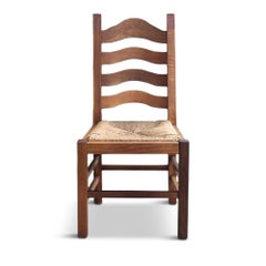 Set of Four Vintage Dutch Dining Oak Chairs with Straw Seats