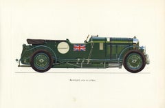 Set of Four Vintage English British Cars Framed Color Lithographs Pictures, 1964