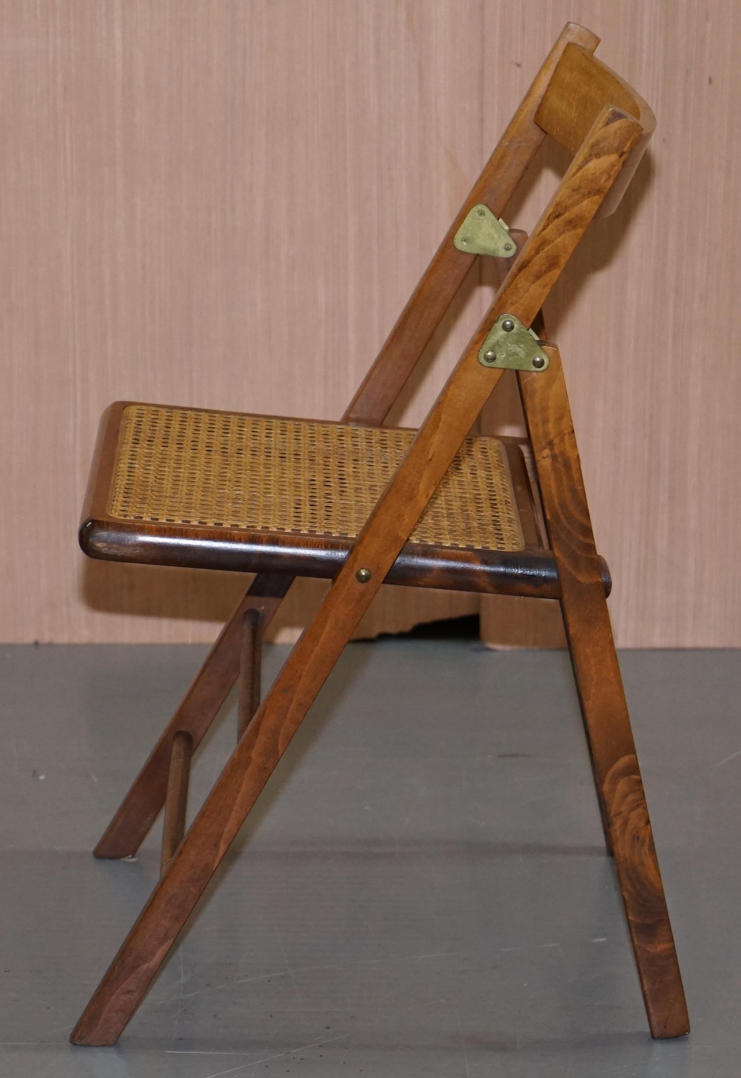 Set of Four Vintage English Military Campaign Folding Chairs Berger Rattan Seat 1