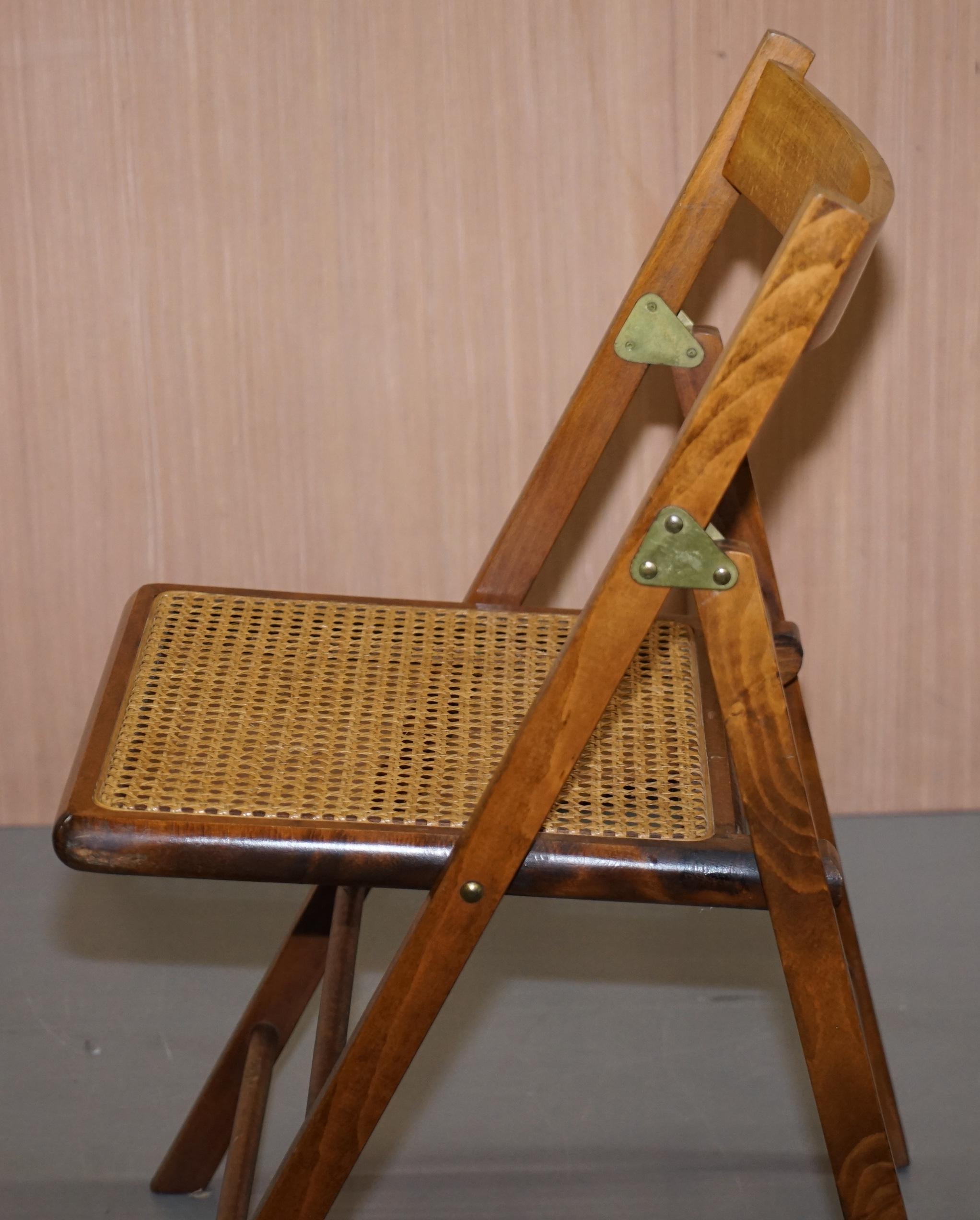 Set of Four Vintage English Military Campaign Folding Chairs Berger Rattan Seat 2