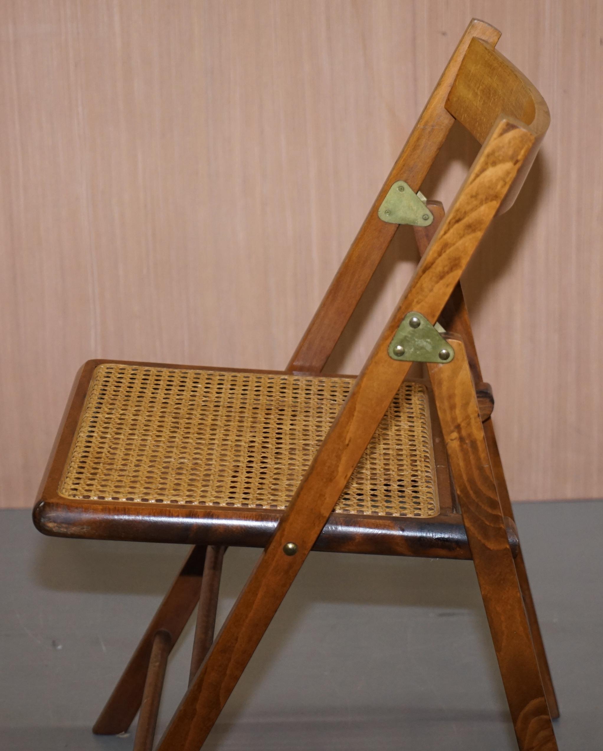 Set of Four Vintage English Military Campaign Folding Chairs Berger Rattan Seat 3