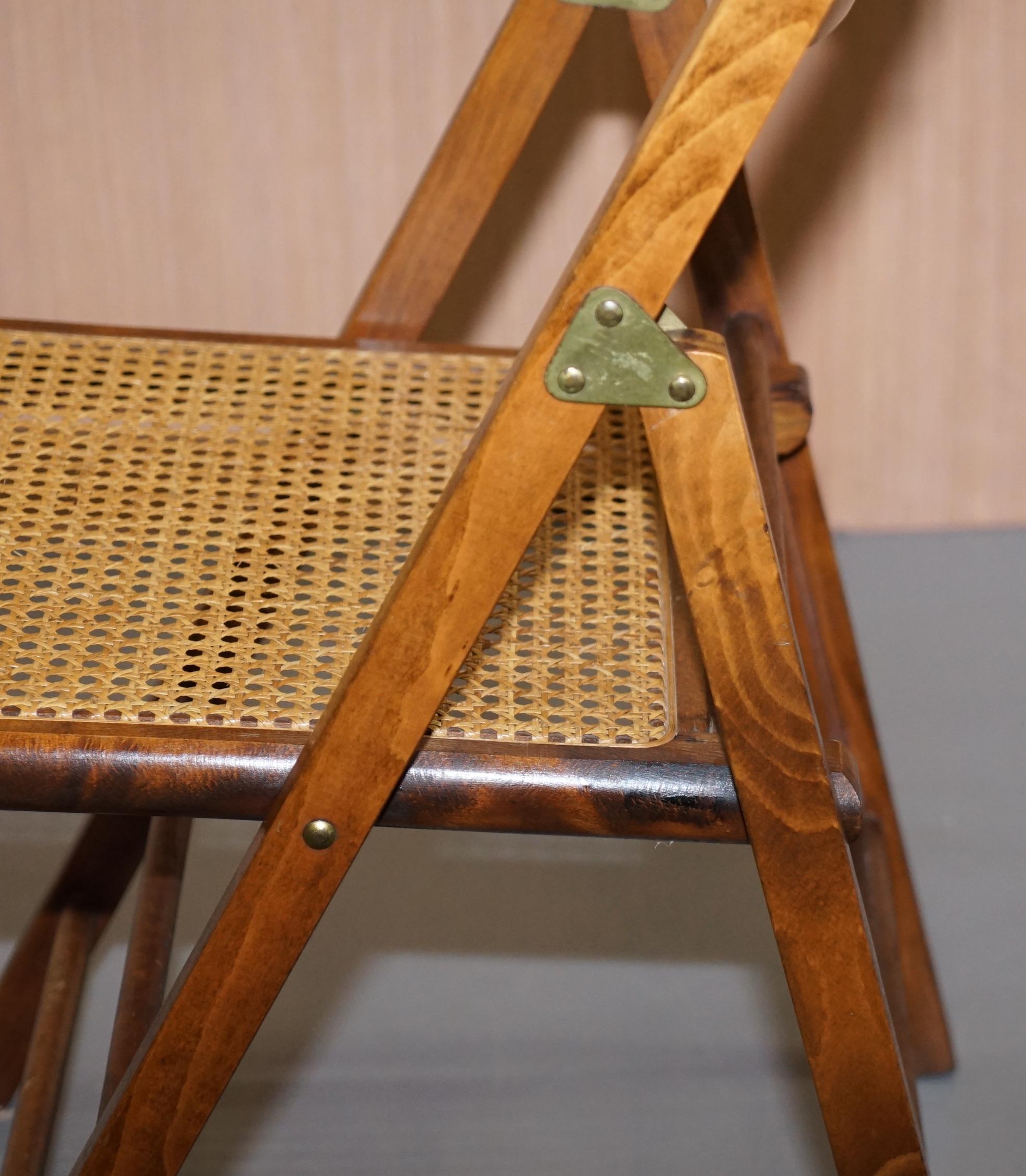 Set of Four Vintage English Military Campaign Folding Chairs Berger Rattan Seat 3