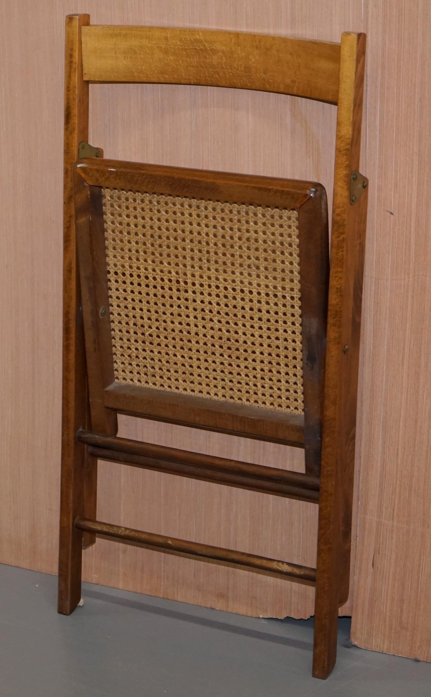 Set of Four Vintage English Military Campaign Folding Chairs Berger Rattan Seat 5