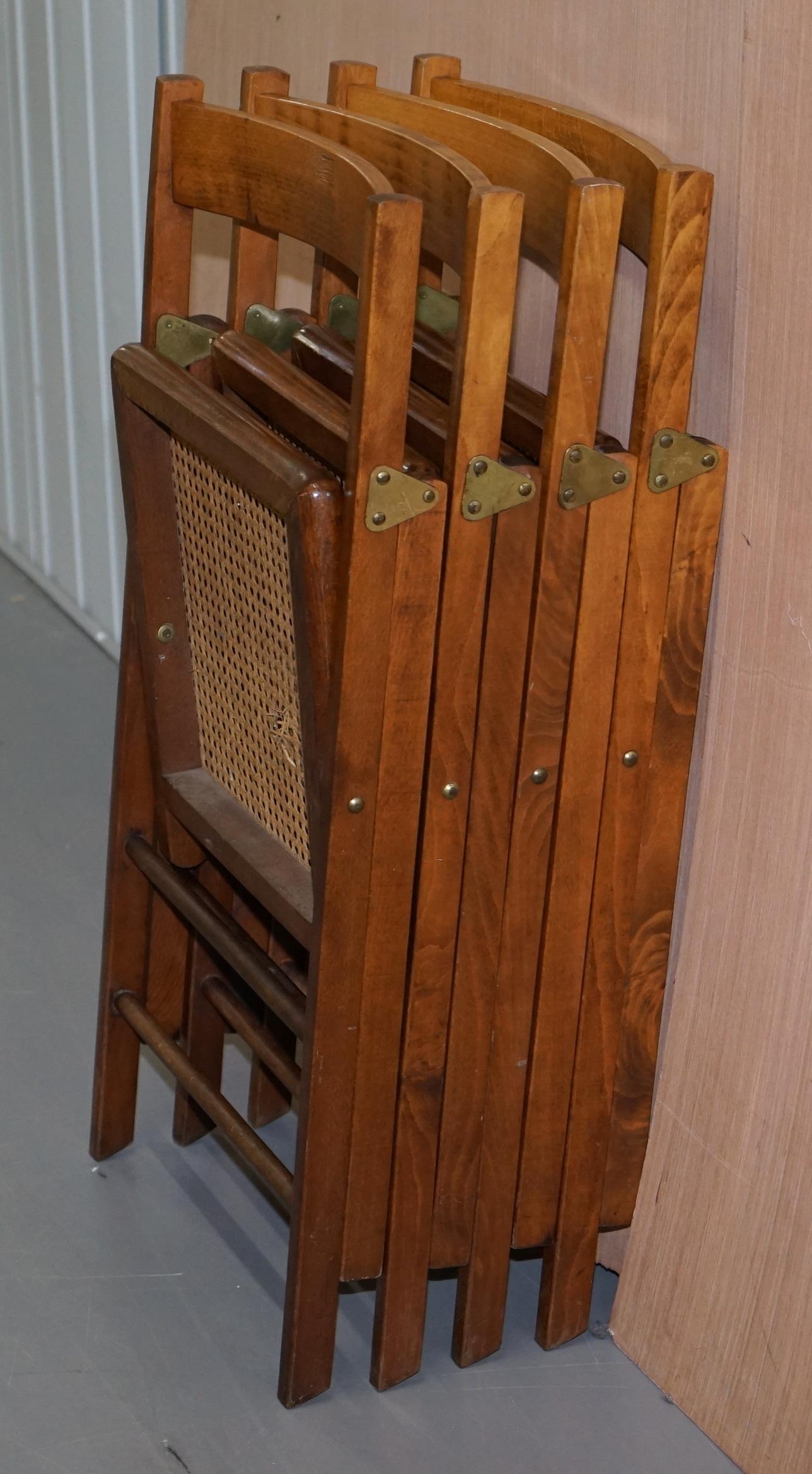 Set of Four Vintage English Military Campaign Folding Chairs Berger Rattan Seat 7
