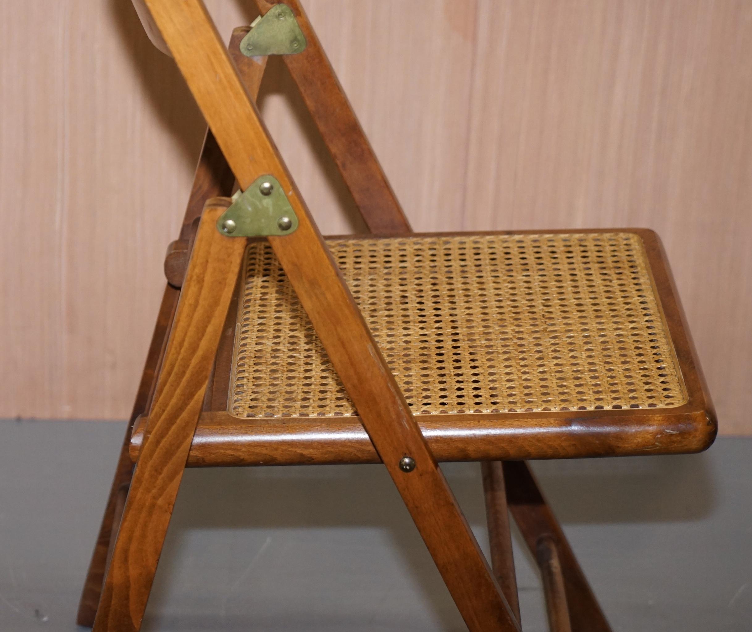 20th Century Set of Four Vintage English Military Campaign Folding Chairs Berger Rattan Seat