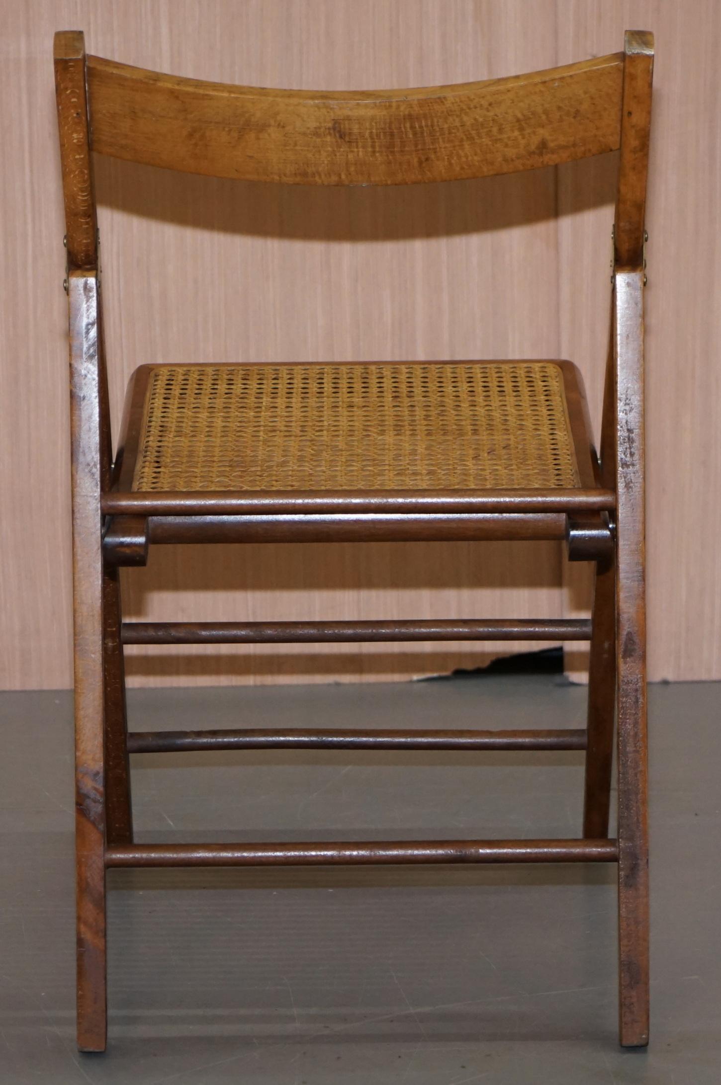 20th Century Set of Four Vintage English Military Campaign Folding Chairs Berger Rattan Seat