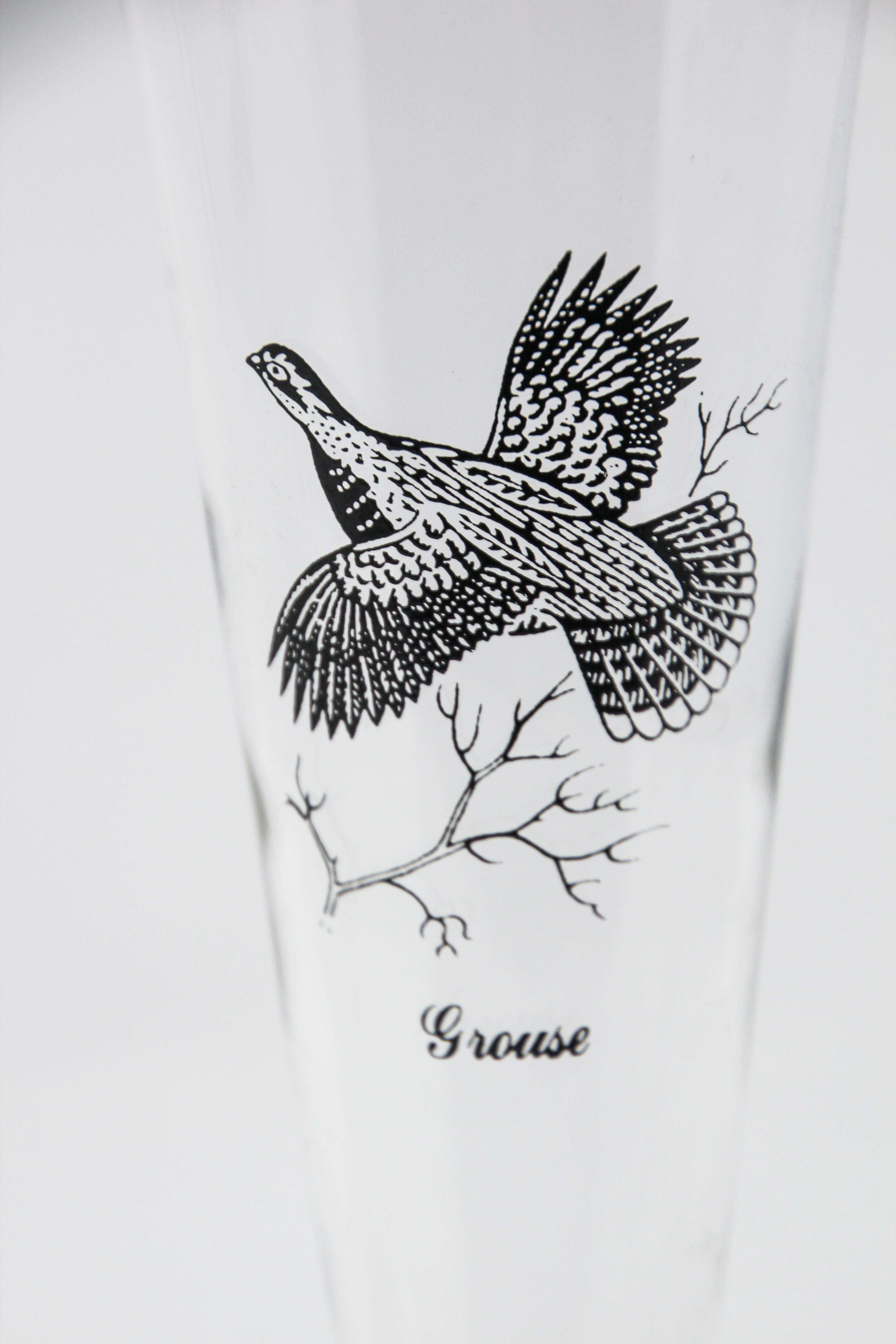 Blown Glass Set of Four Vintage Federal Glass Game Bird Pilsner Glasses For Sale