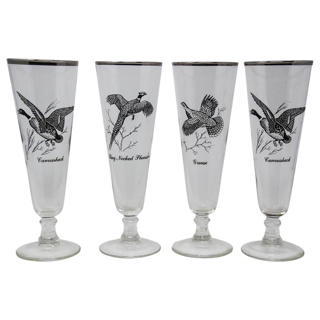 Set of Four Vintage Federal Glass Game Bird Pilsner Glasses For Sale
