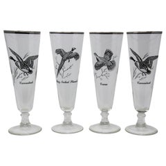 Juego de cuatro vasos Vintage Federal Glass Game Bird Pilsner