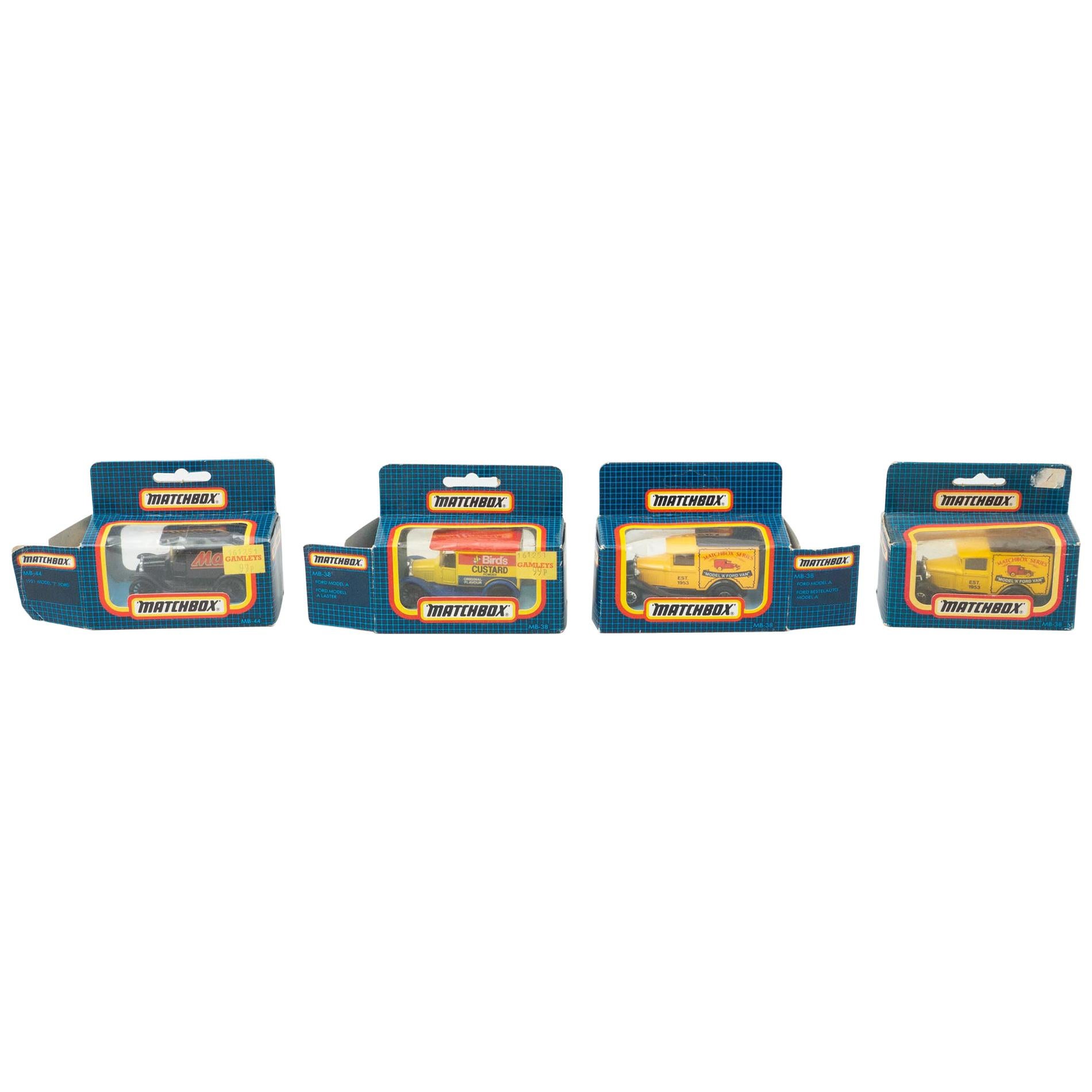 Set of Four Vintage Ford Match Box Car Toys, circa 1960 For Sale