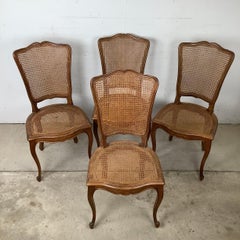 Set of Four Vintage French Provincial Louis XV Style Cane Back Dining Chairs
