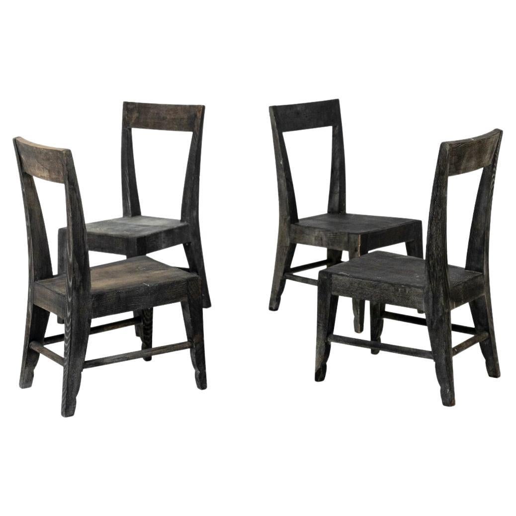 Spanish Set of Four Interlaced Leather Wooden Chairs For Sale at 1stDibs