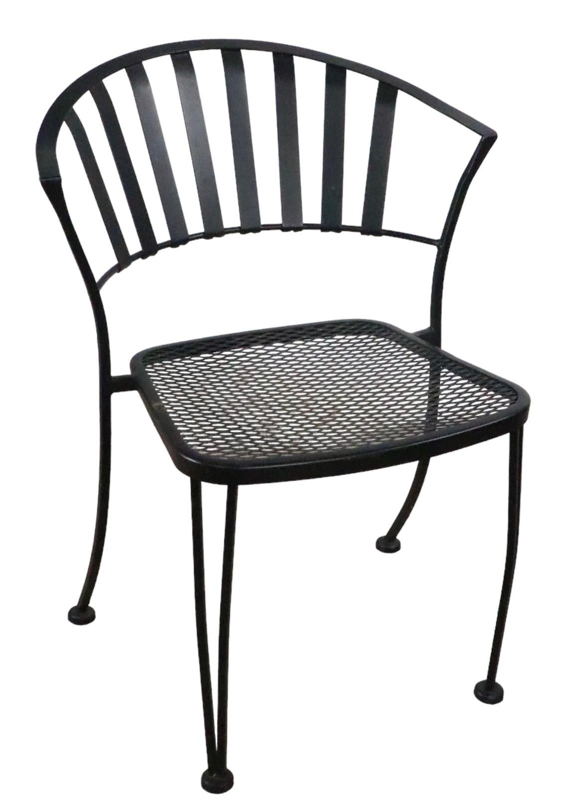 Set of Four Vintage Garden Patio Poolside Metal Strap Dining Chairs For Sale 6